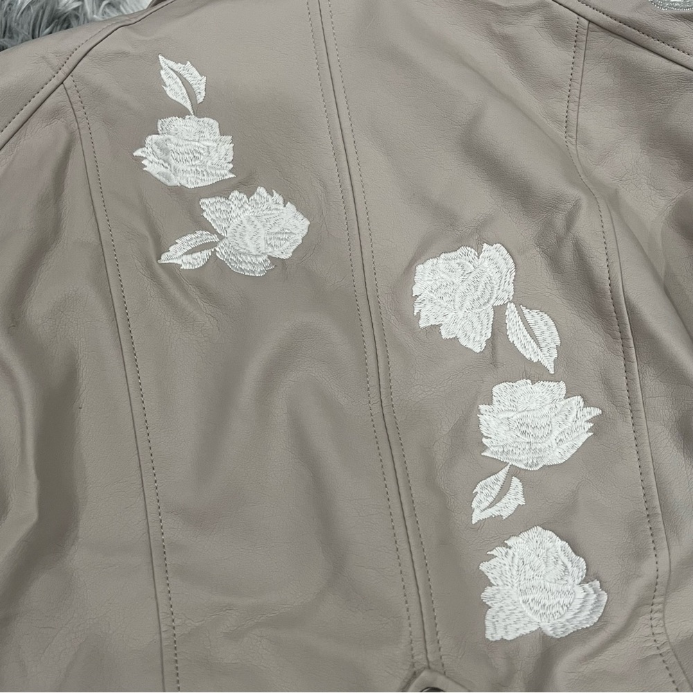 INC International Concepts Beige Floral Faux Leather Jacket - Picture 11 of 15